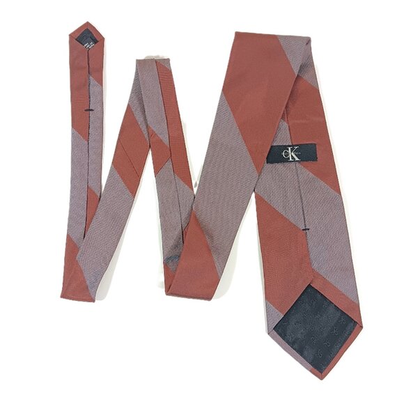 Calvin Klein Men’s Silk Tie Metallic Copper Blue Wide Striped 59" Designer New - Picture 3 of 4